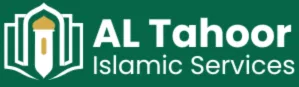 The horizontal version of the AL Tahoor Islamic Services logo. It features a stylized mosque and an open book icon to the left of the company name, which is written in white on a dark green background.