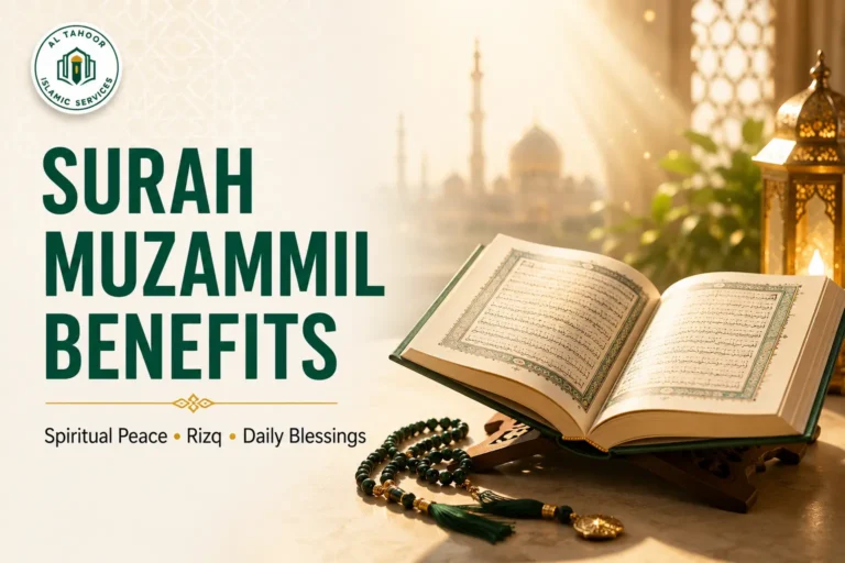 Surah Muzammil Benefits: The Complete Guide to Spiritual Peace, Rizq & Daily Blessings 6 Open Quran with tasbeeh beads and Islamic lantern illustrating Surah Muzammil benefits, spiritual peace, rizq, blessings, and daily Quran recitation guidance.